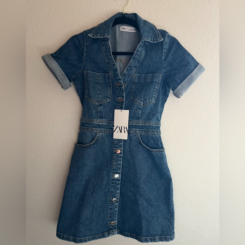 Zara COLLARED DENIM MINI DRESS